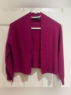 Limited Open-Front Cropped Cardigan-Shrug Sweater - Berry